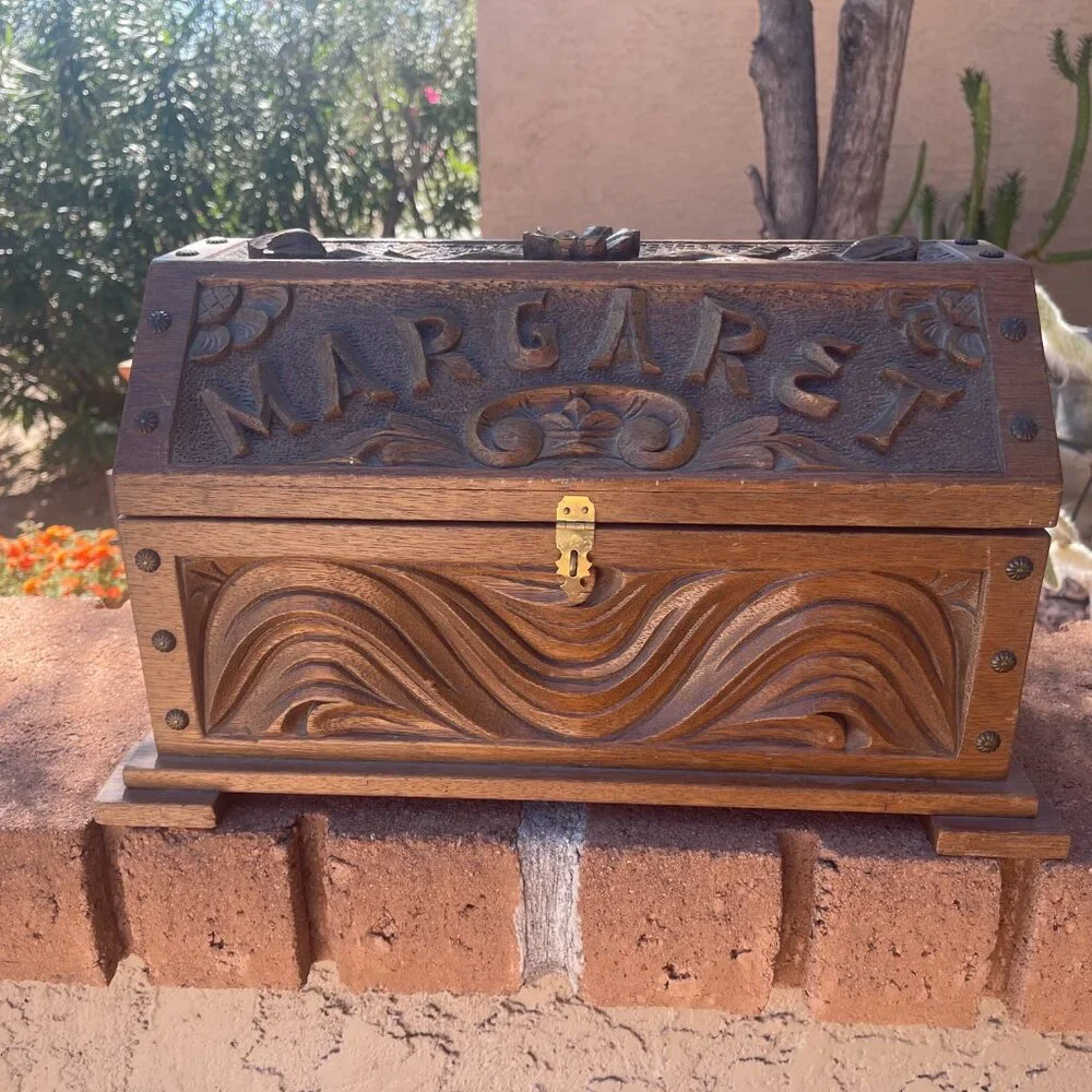 Folk Art New Mexico Hand Carved Wood Chest ca. 1950